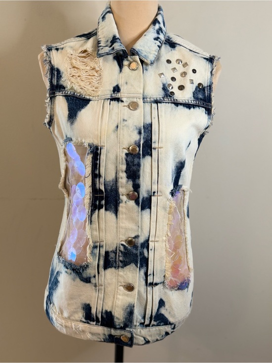 Relish Jackets & Blazers - Relish tie dye sequin metal stud denim jeans vest SZ SM